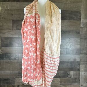 Ann Taylor Loft infinity scarf peach birds polka dot pre owned